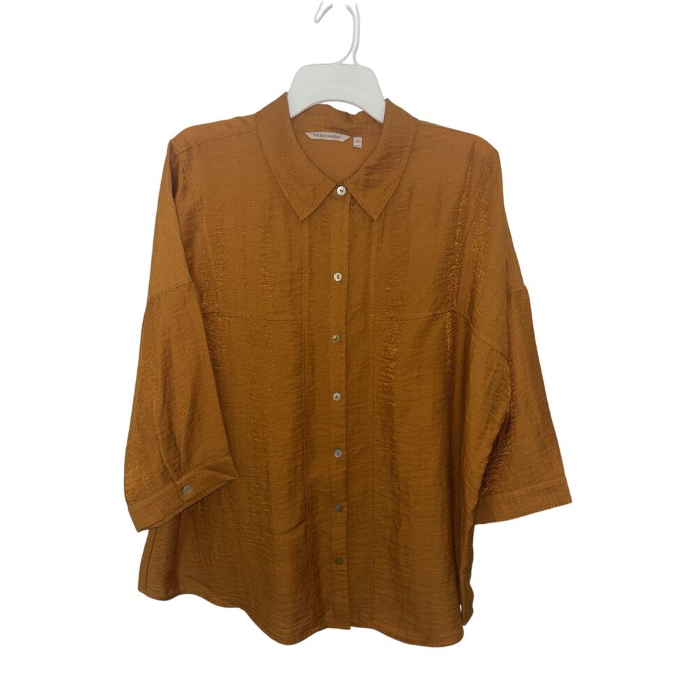 Soft Surroundings Mustard Orange Boxy Fit Button Front Shirt 1X Collared Autumn